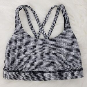 Lululemon Energy Bra Houndstooth Black White Strappy Back Sports Bra Size 6